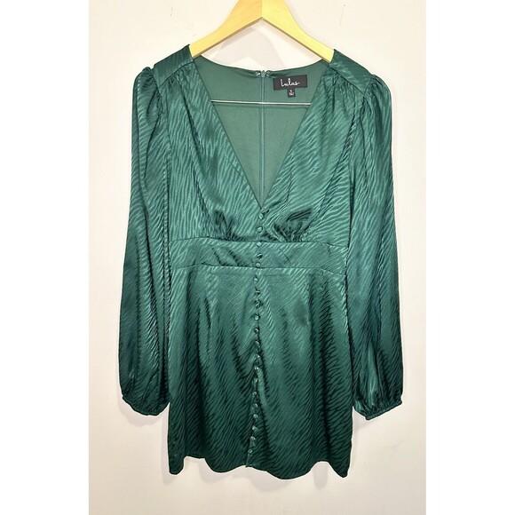 Lulu’s Place In My Heart Forest Green Tiger-Embossed Button-Up Dress Sz Small - Picture 3 of 8